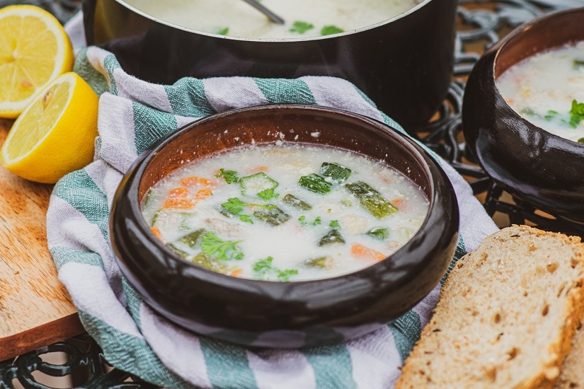 Begova Čorba (Bey’s Soup) — creamy Bosnian soup with chicken and okra in a bowl